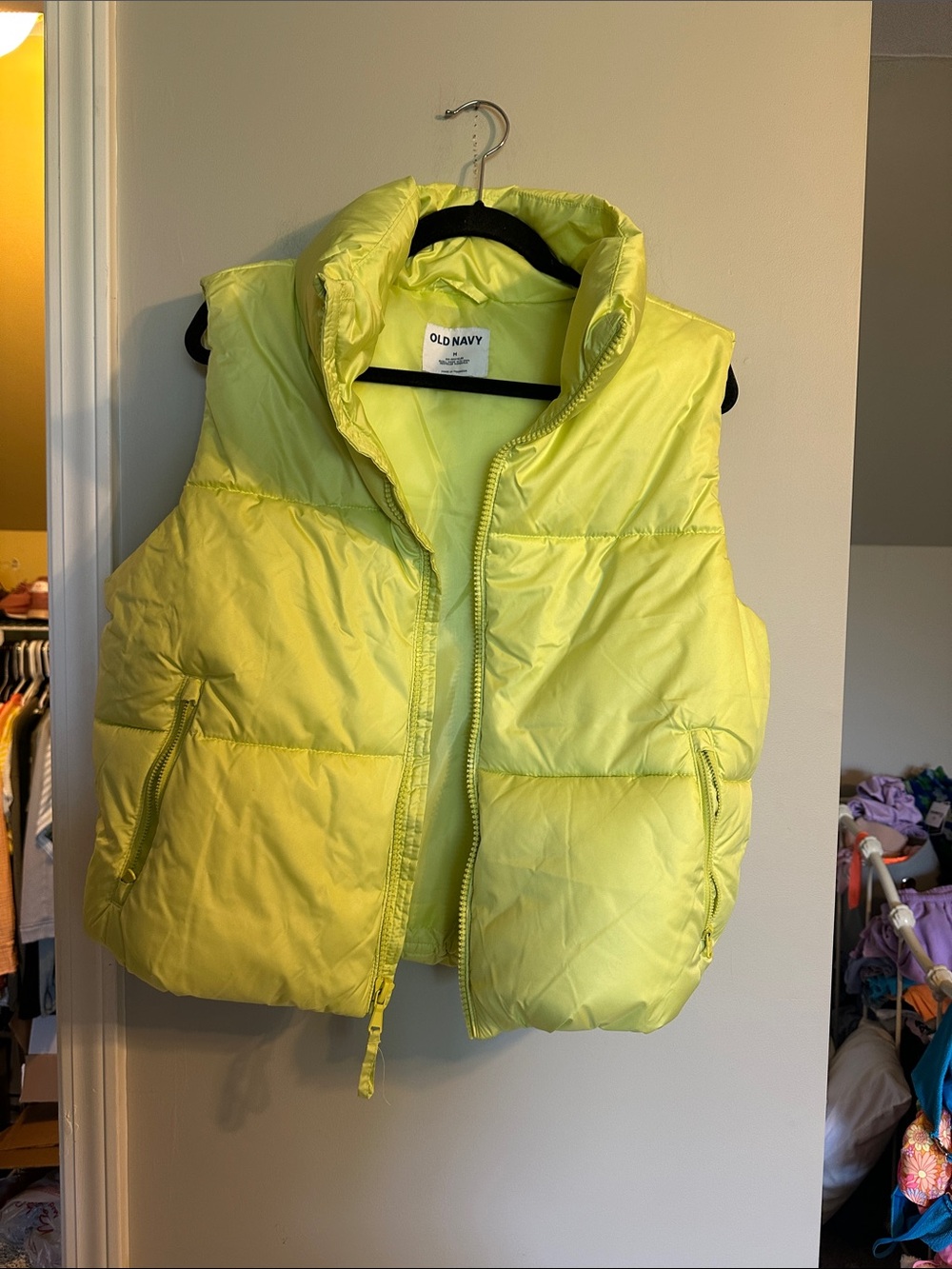 Old Navy size M neon yellow/lime green puffy vest